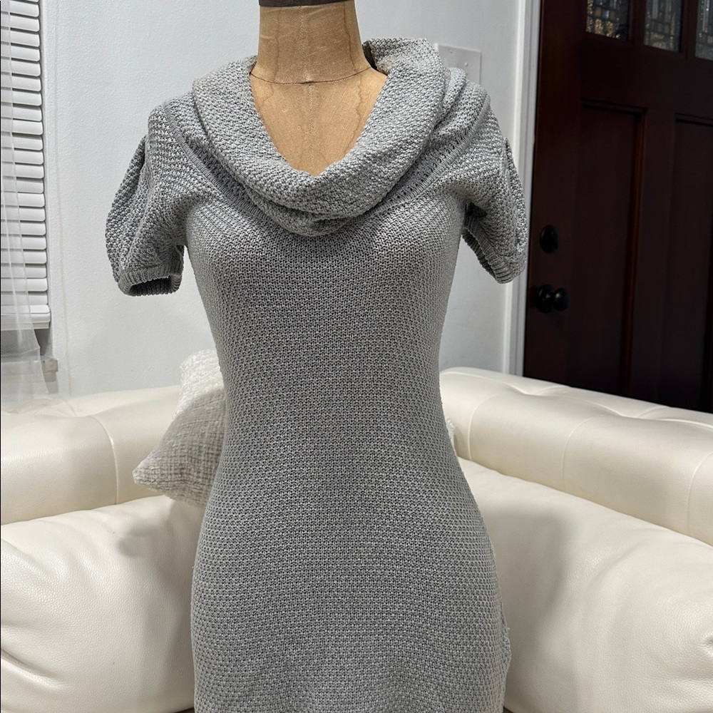 2b Bebe Light Gray Knit Cowl Neck Mini Dress-Perfect for FALL!!